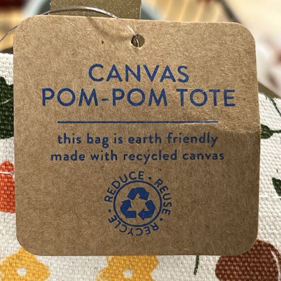 Eccolo MUSHROOM POM POM Reusable Tote Cotton Canvas Bag Multi Botanical - Picture 4 of 12